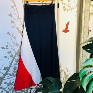 Bobeau Navy White and Red Jersey Maxi Skirt